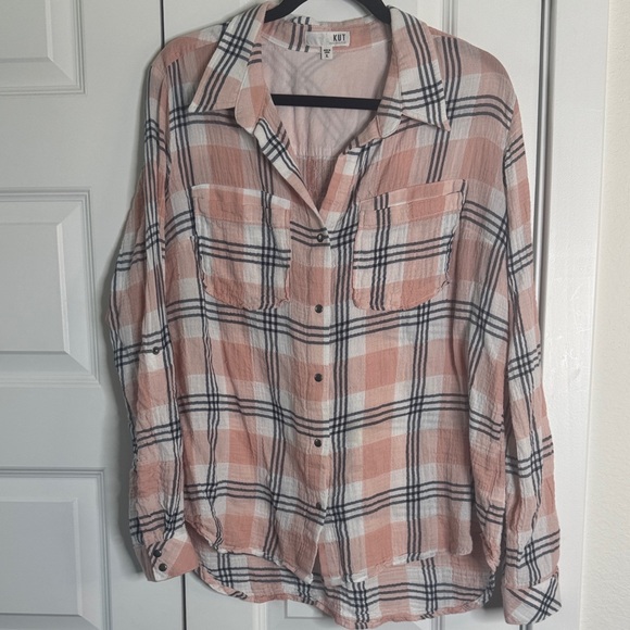 Kut from the Kloth Tops - Kut Coral Plaid Button-Up Shirt